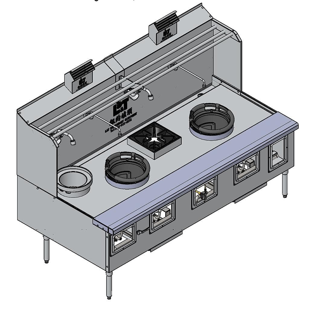 Custom Made Back Drainage Ductile Iron Wok Range , 2 Burners + (1 Soup Pots + 1 Rest Range)