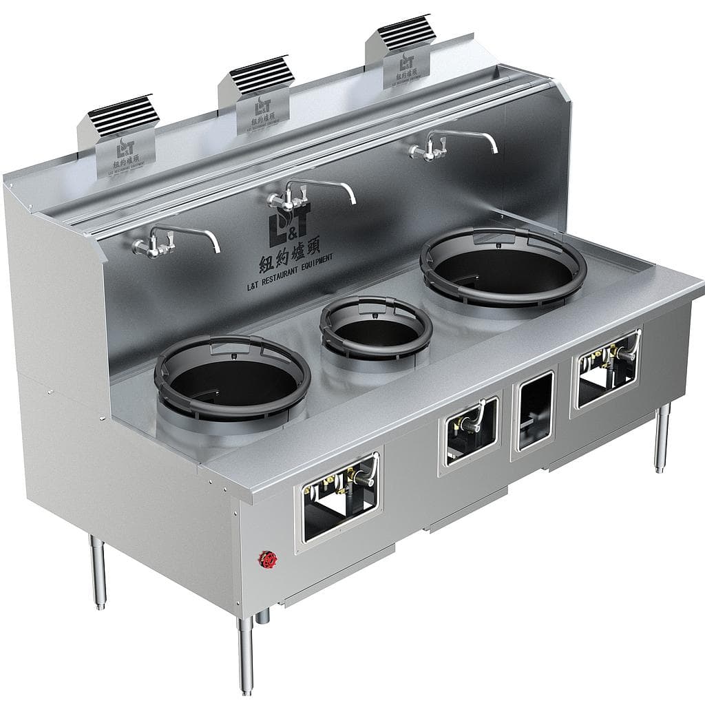 Custom Made Back Drainage Ductile Iron Wok Range 3 Burners
