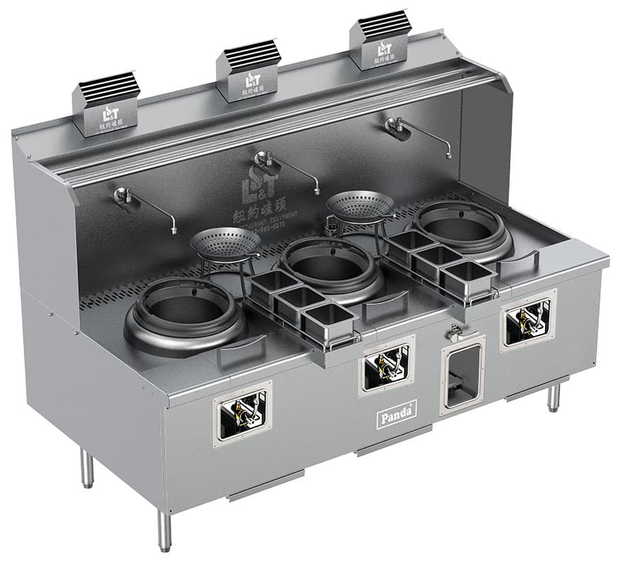 13"-13"-13" 3-Burner American-Style Natural Draft High-Power Wok Range (Natural Gas)