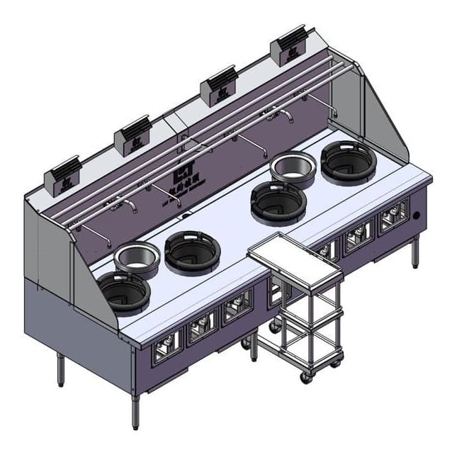 Hd 4-Burner Ductile Iron Chamber Wok Range with 2- Back Pot