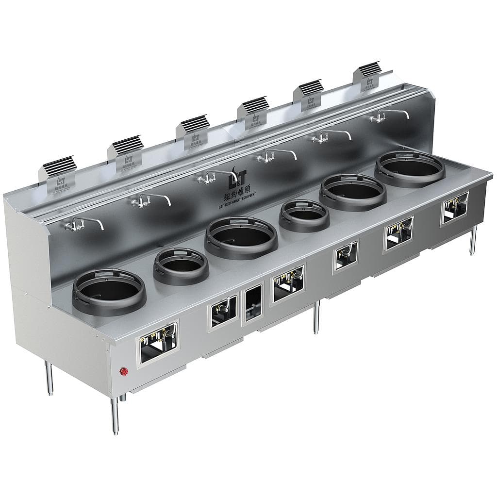Custom Made Back Drainage Ductile Iron Wok Range New York Style 6 Burners