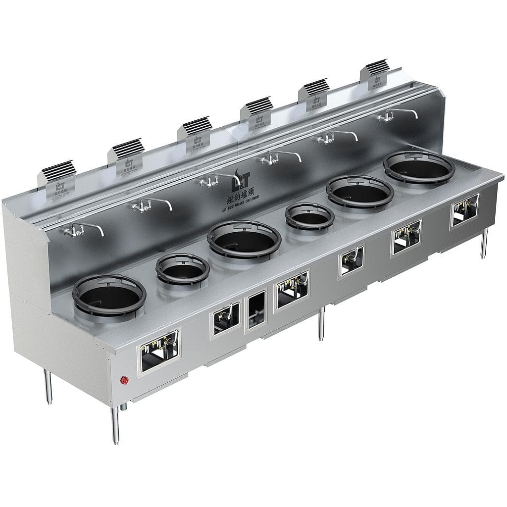 Custom Made Back Drainage Ductile Iron Wok Range 6 Burners