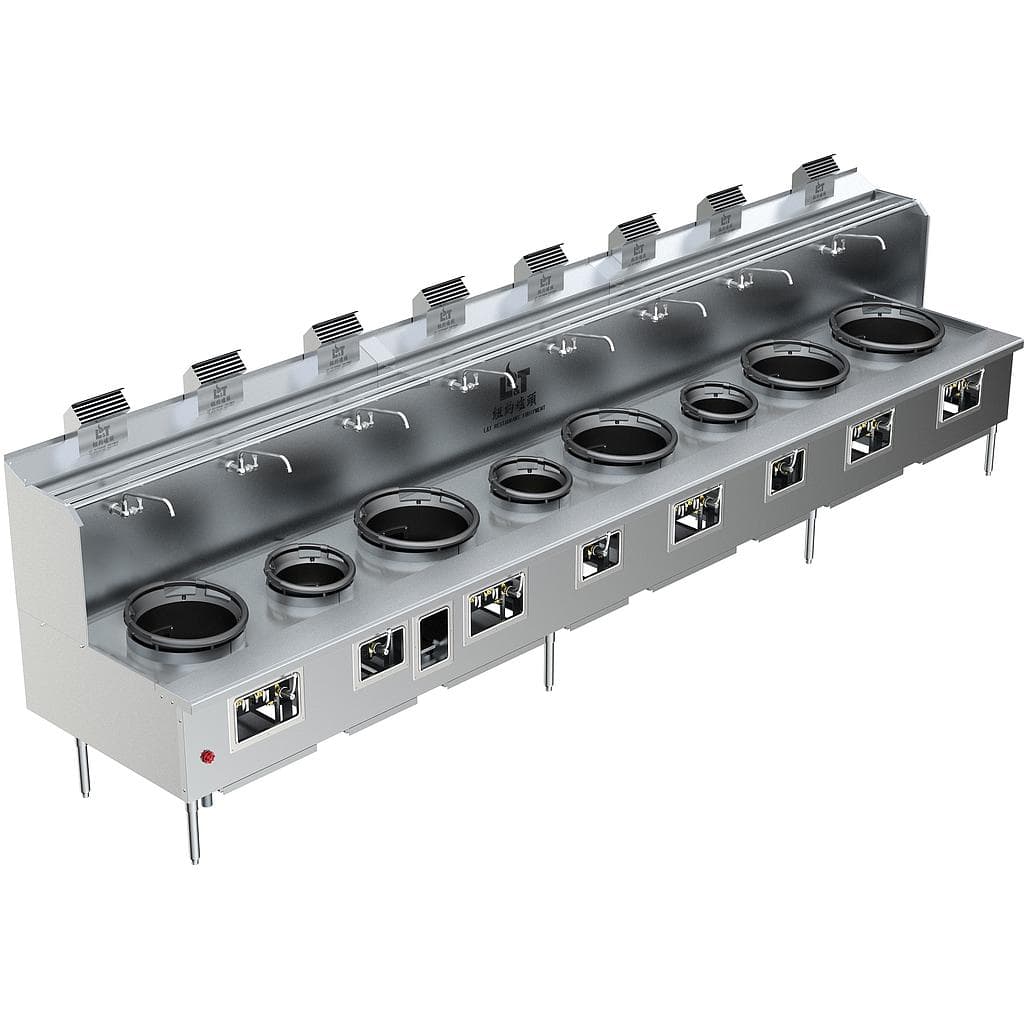 Custom Made Back Drainage Ductile Iron Wok Range 8 Burners