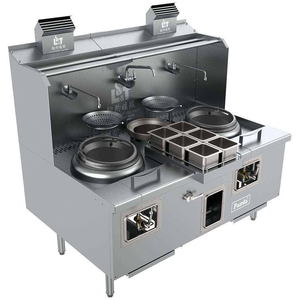 Heavy Duty Chamber Series_ (2) 13" Chambers with 10" Single Back Pot Wok Station