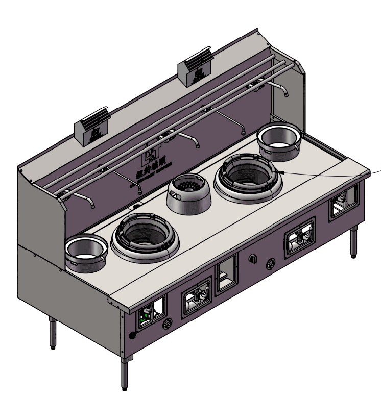 Customized Heavy Duty Turbo Fan Wok Range 2 Burners + 2 Warming Pot + 1 Slow Cook Chambers