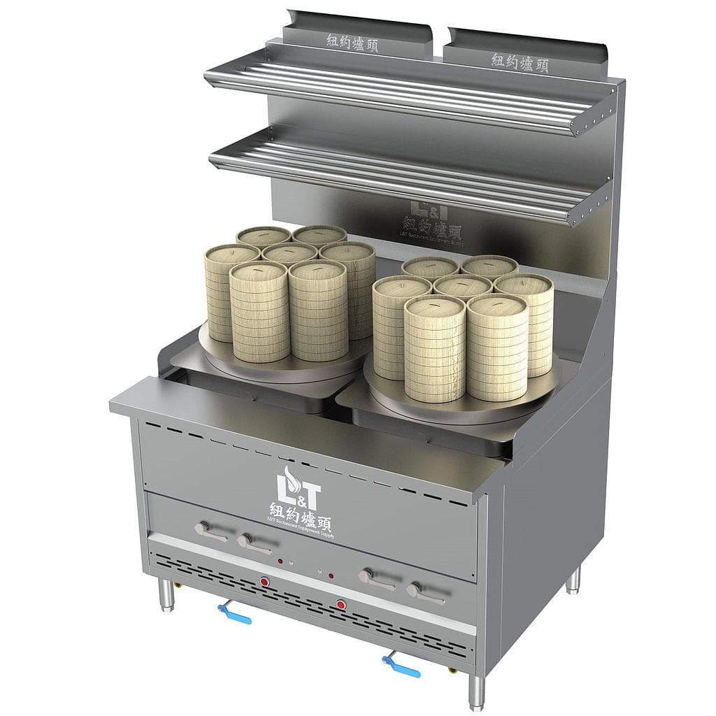 48" Two Chambers Rotation Round Top Dim Sum Steam King with Automatic Water Refill and Interchangeable Top Kit Options