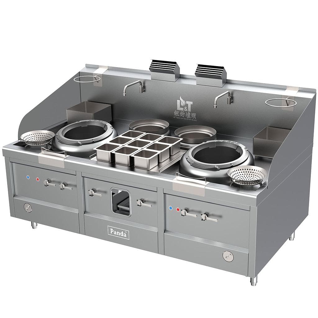 Turbo Wok Range 2 Burners + 2 Warming Pots, 88"x48"x(32"+18")